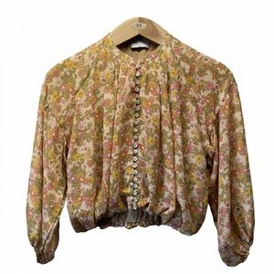 Dress Forum Floral Top Size S Button Front Closure Ballon Sleeves And Bubble Hem